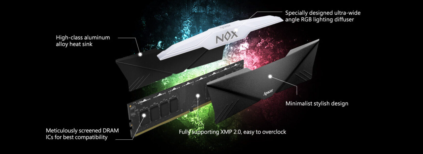 RAM APACER NOX RGB AURA2 16GB (8GBx2) DDR4 DIMM 3600MHz (Black)