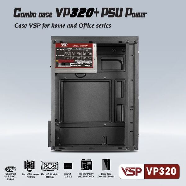 Combo Vỏ Case VSP VP320 Led RGB + PSU
