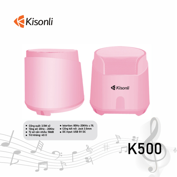 Loa máy tính 2.0 Kisonli K500 Pink LED