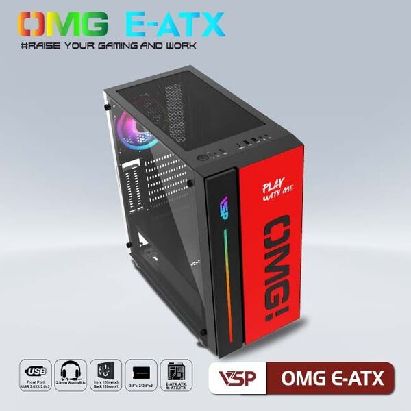 Vỏ Case VSP Led Gaming OMG E-ATX (Red)
