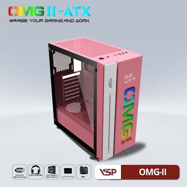Vỏ Case VSP Led Gaming OMG II ATX (Pink)