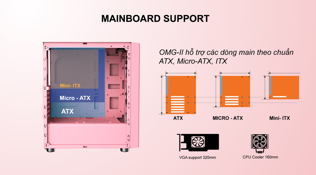 Vỏ Case VSP Led Gaming OMG II ATX (Pink)