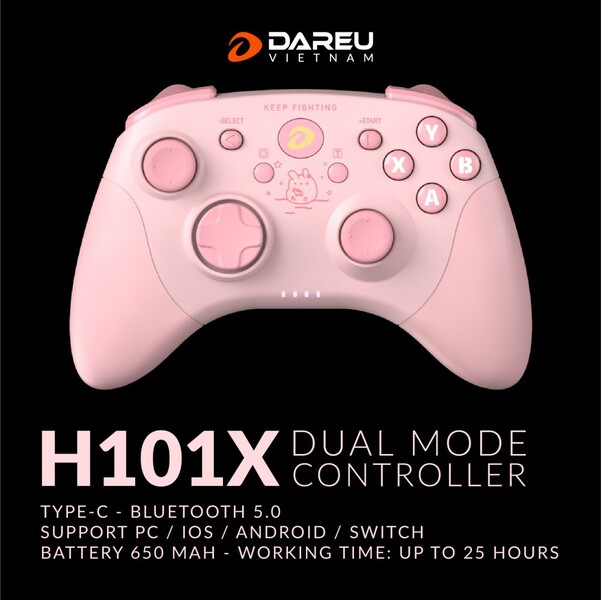 Tay cầm chơi game DareU H101X - Bluetooth (Pink)