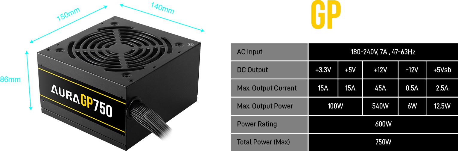 Nguồn Gamdias AURA GP750 750W (Black)